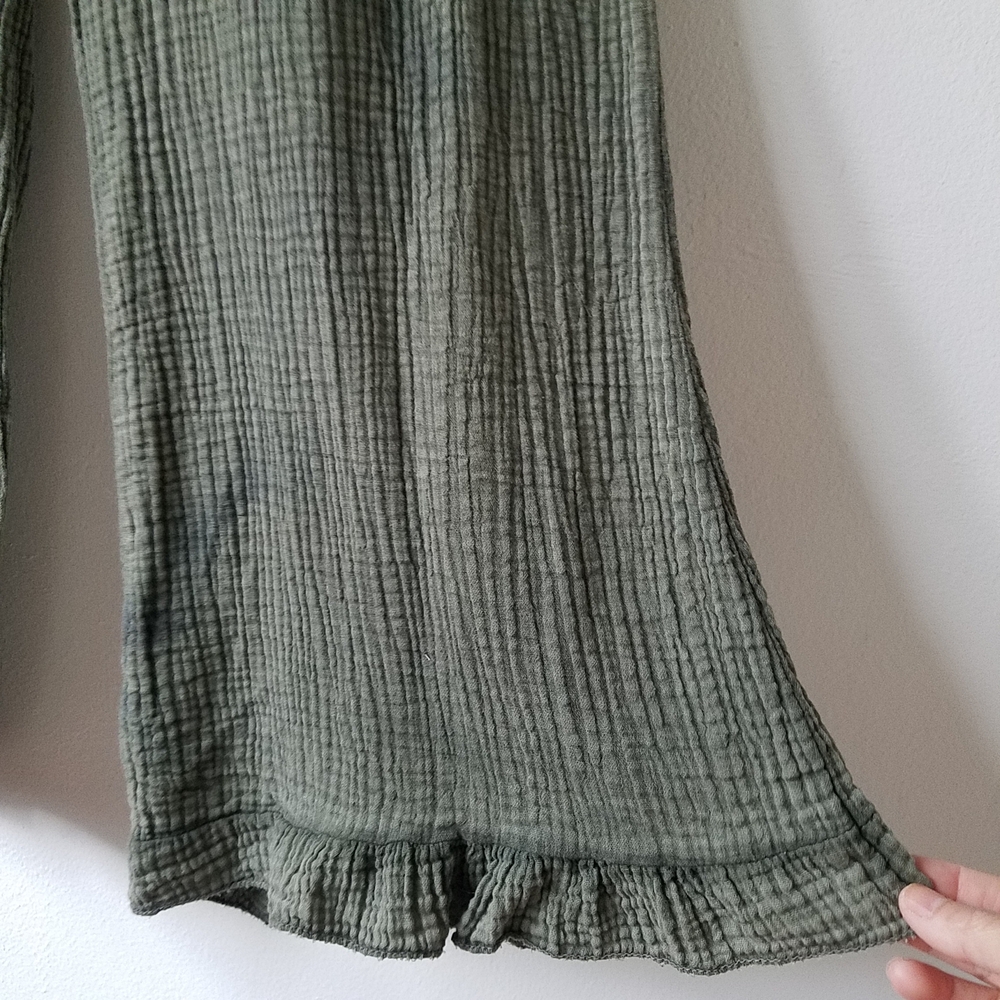 Camille & Co Gauzy Cotton Green Burn Out Ruffle Hem Wide Leg Pants XL - Picture 6 of 12